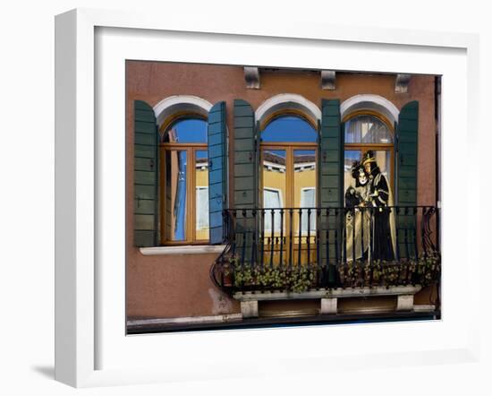 Venice, Italy. Mask and Costumes at Carnival on Balcony-Darrell Gulin-Framed Photographic Print