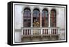 Venice, Italy. Mask and Costumes at Carnival on Balcony-Darrell Gulin-Framed Stretched Canvas