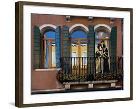 Venice, Italy. Mask and Costumes at Carnival on Balcony-Darrell Gulin-Framed Photographic Print