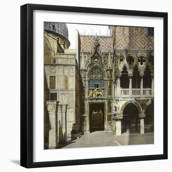 Venice (Italy), the Portal of the Doge's Palace (1424-1442) with the Loggia (1500), Circa 1890-1895-Leon, Levy et Fils-Framed Photographic Print
