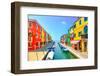 Venice Landmark, Burano Island Canal, Colorful Houses and Boats, Italy. Long Exposure Photography-stevanzz-Framed Photographic Print