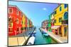 Venice Landmark, Burano Island Canal, Colorful Houses and Boats, Italy. Long Exposure Photography-stevanzz-Mounted Photographic Print