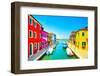 Venice Landmark, Burano Island Canal, Colorful Houses and Boats, Italy-stevanzz-Framed Photographic Print