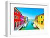 Venice Landmark, Burano Island Canal, Colorful Houses and Boats, Italy-stevanzz-Framed Photographic Print