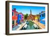 Venice Landmark, Burano Island Canal, Colorful Houses, Church and Boats, Italy-stevanzz-Framed Photographic Print