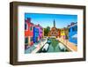 Venice Landmark, Burano Island Canal, Colorful Houses, Church and Boats, Italy-stevanzz-Framed Photographic Print