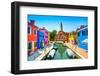 Venice Landmark, Burano Island Canal, Colorful Houses, Church and Boats, Italy-stevanzz-Framed Photographic Print