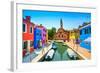 Venice Landmark, Burano Island Canal, Colorful Houses, Church and Boats, Italy-stevanzz-Framed Photographic Print