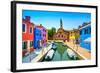 Venice Landmark, Burano Island Canal, Colorful Houses, Church and Boats, Italy-stevanzz-Framed Photographic Print