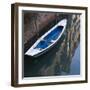 Venice Sense of Place. Blue and White Boat on Canal-Mike Burton-Framed Photographic Print