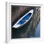 Venice Sense of Place. Blue and White Boat on Canal-Mike Burton-Framed Photographic Print