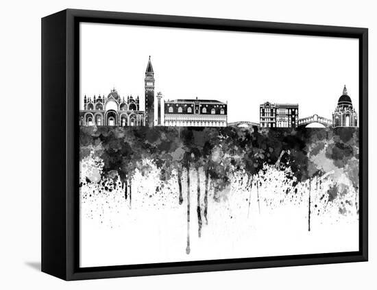 Venice Skyline in Black Watercolor-paulrommer-Framed Stretched Canvas