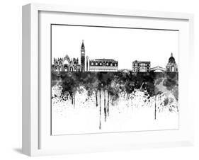 Venice Skyline in Black Watercolor-paulrommer-Framed Art Print