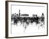 Venice Skyline in Black Watercolor-paulrommer-Framed Art Print