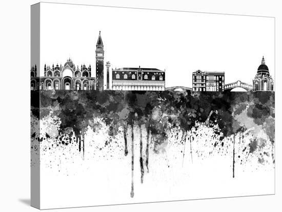 Venice Skyline in Black Watercolor-paulrommer-Stretched Canvas