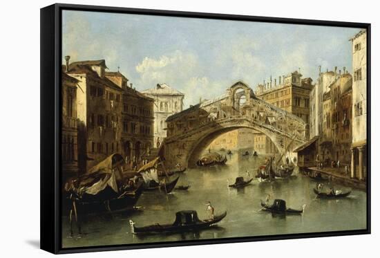 Venice, the Rialto Bridge-Giacomo Guardi-Framed Stretched Canvas