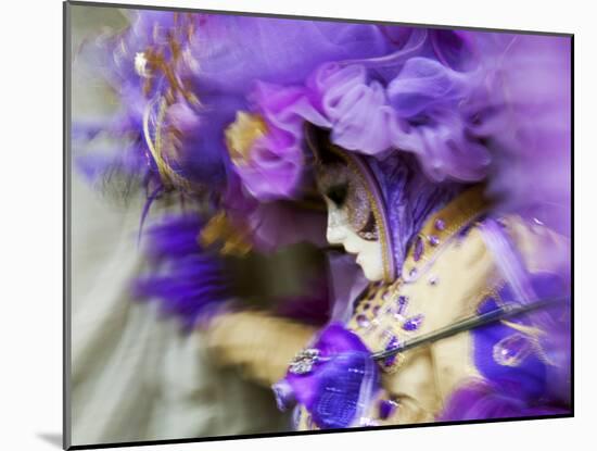 Venice, Veneto, Italy, a Mask in Movement on Piazza San Marco During Carnival-Ken Scicluna-Mounted Photographic Print