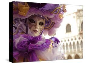 Venice, Veneto, Italy, a Masked Character in Front of the 'Palazzo Dei Dogi' During Carnival-Ken Scicluna-Stretched Canvas