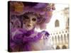 Venice, Veneto, Italy, a Masked Character in Front of the 'Palazzo Dei Dogi' During Carnival-Ken Scicluna-Stretched Canvas