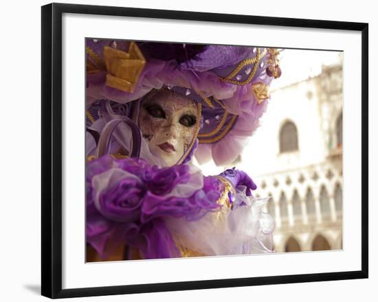 Venice, Veneto, Italy, a Masked Character in Front of the 'Palazzo Dei Dogi' During Carnival-Ken Scicluna-Framed Photographic Print