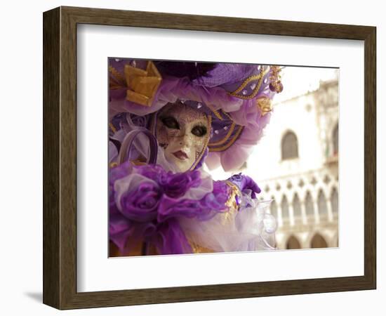 Venice, Veneto, Italy, a Masked Character in Front of the 'Palazzo Dei Dogi' During Carnival-Ken Scicluna-Framed Photographic Print