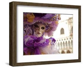 Venice, Veneto, Italy, a Masked Character in Front of the 'Palazzo Dei Dogi' During Carnival-Ken Scicluna-Framed Photographic Print