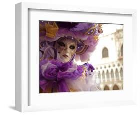 Venice, Veneto, Italy, a Masked Character in Front of the 'Palazzo Dei Dogi' During Carnival-Ken Scicluna-Framed Photographic Print