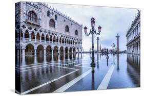 Venice, Veneto, Italy. High Water on San Marco Square and Palazzo Ducale on the Left.-ClickAlps-Stretched Canvas