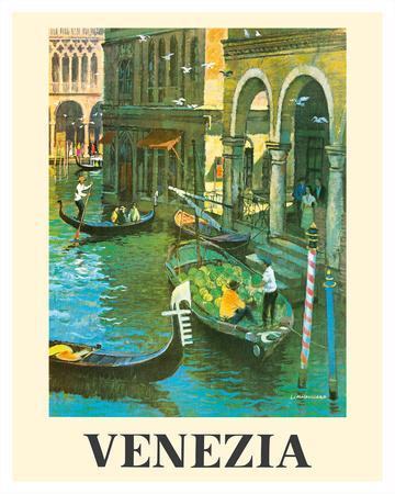 Gondola Sailboat in Venice Venezia Italy Travel 16X20 Vint Poster Repro FREE SH 