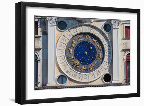 Venice, Venice Province, Veneto, Italy. The clock on the Torre dell'Orologio, or the Clock Tower...-null-Framed Photographic Print