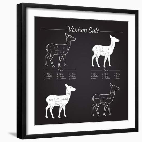 Venison Meat Cut Diagram Scheme-ONiONAstudio-Framed Premium Giclee Print