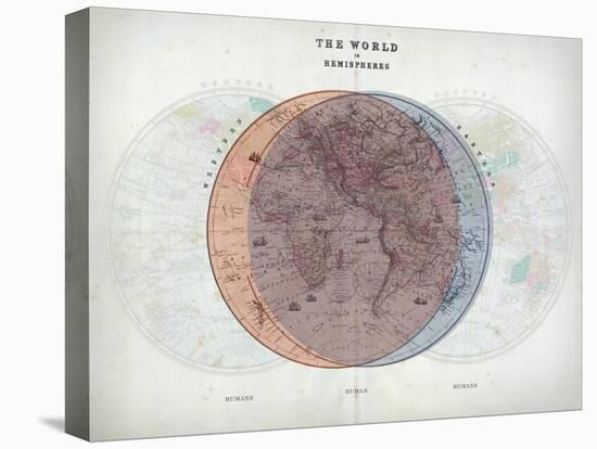 Venn Diagram of Humans - 1873, The World in Hemispheres Map-null-Stretched Canvas