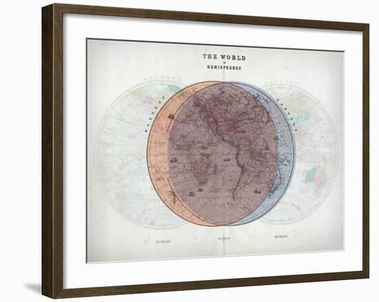 Venn Diagram of Humans - 1873, The World in Hemispheres Map-null-Framed Giclee Print