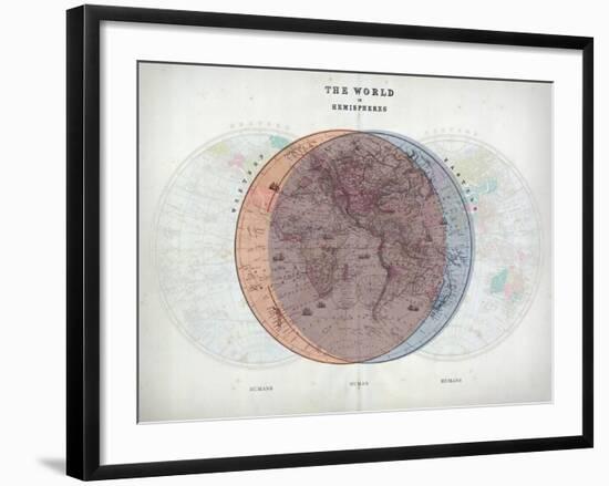 Venn Diagram of Humans - 1873, The World in Hemispheres Map-null-Framed Giclee Print