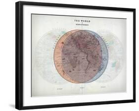Venn Diagram of Humans - 1873, The World in Hemispheres Map-null-Framed Giclee Print