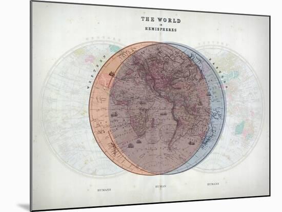 Venn Diagram of Humans - 1873, The World in Hemispheres Map-null-Mounted Giclee Print