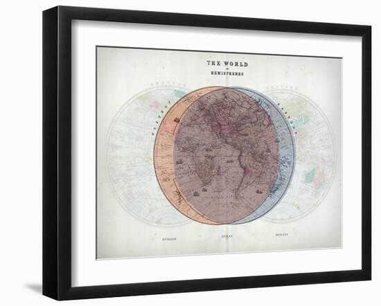 Venn Diagram of Humans - 1873, The World in Hemispheres Map-null-Framed Giclee Print