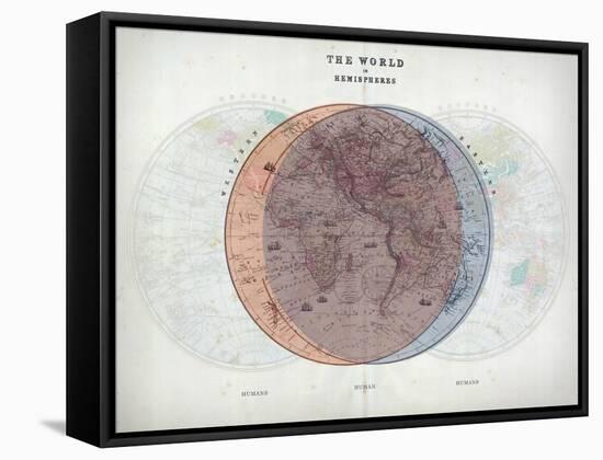 Venn Diagram of Humans - 1873, The World in Hemispheres Map-null-Framed Stretched Canvas
