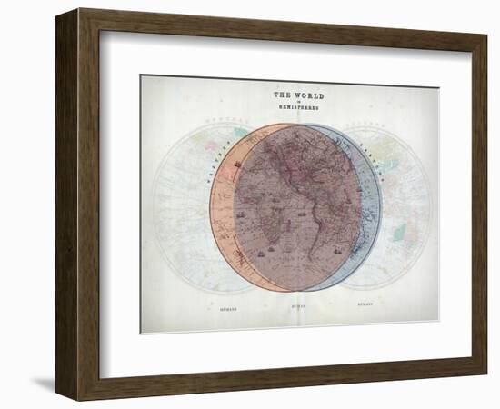 Venn Diagram of Humans - 1873, The World in Hemispheres Map-null-Framed Premium Giclee Print