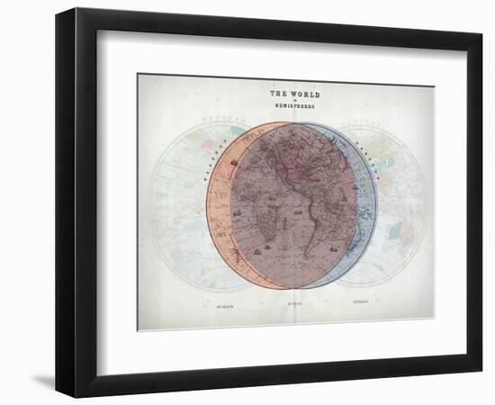 Venn Diagram of Humans - 1873, The World in Hemispheres Map-null-Framed Premium Giclee Print