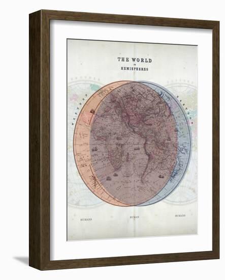 Venn Diagram of Humans - 1873, The World in Hemispheres Map-null-Framed Giclee Print