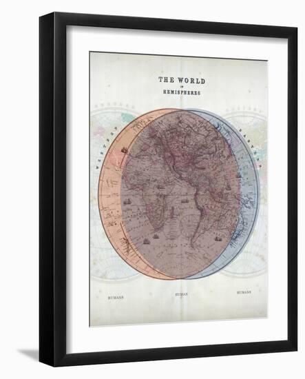 Venn Diagram of Humans - 1873, The World in Hemispheres Map-null-Framed Giclee Print