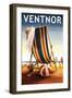 Ventnor, New Jersey - Beach Chair and Ball-Lantern Press-Framed Art Print