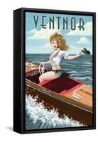 Ventnor, New Jersey - Boating Pinup Girl-Lantern Press-Framed Stretched Canvas