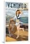 Ventnor, New Jersey - Pinup Girl Sailing-Lantern Press-Framed Art Print