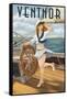 Ventnor, New Jersey - Pinup Girl Sailing-Lantern Press-Framed Stretched Canvas