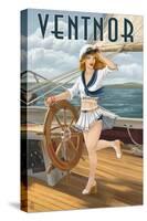 Ventnor, New Jersey - Pinup Girl Sailing-Lantern Press-Stretched Canvas