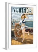 Ventnor, New Jersey - Pinup Girl Sailing-Lantern Press-Framed Art Print
