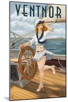 Ventnor, New Jersey - Pinup Girl Sailing-Lantern Press-Mounted Art Print