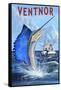 Ventnor, New Jersey - Sailfish Deep Sea Fishing-Lantern Press-Framed Stretched Canvas